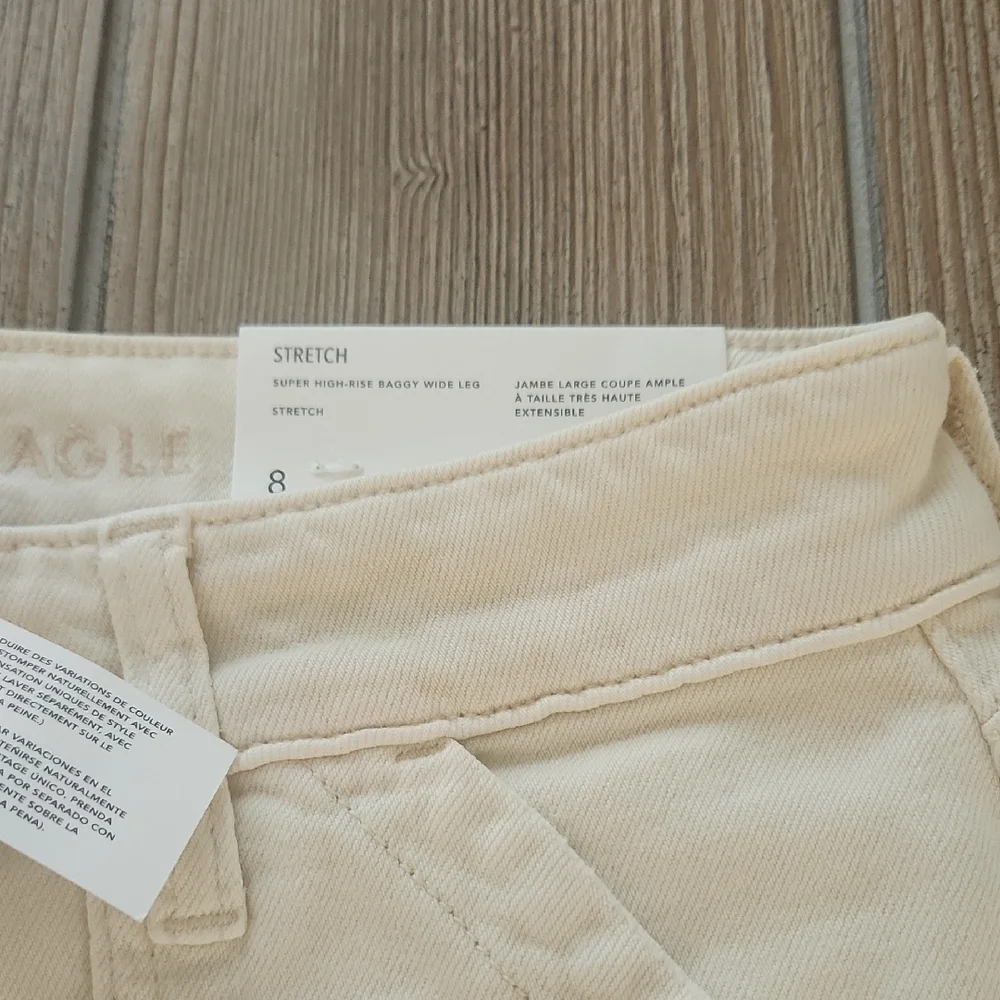 American Eagle Outfitters Off-White Stretch Super High-rise Baggy Wide Leg Pants - Picture 3 of 5